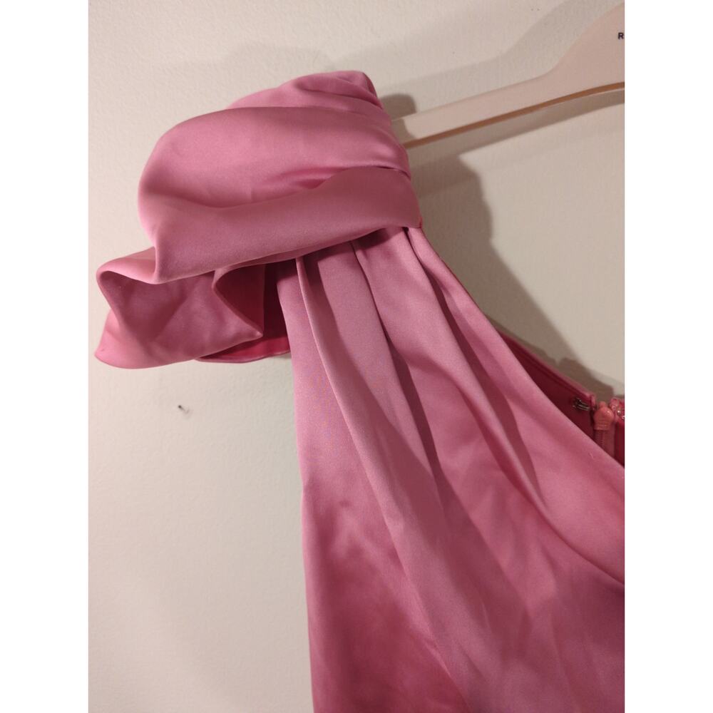 Mac Duggal Sz 2 Pink One Shoulder Puff Sleeve Ruched Mini Dress - Picture 5 of 7